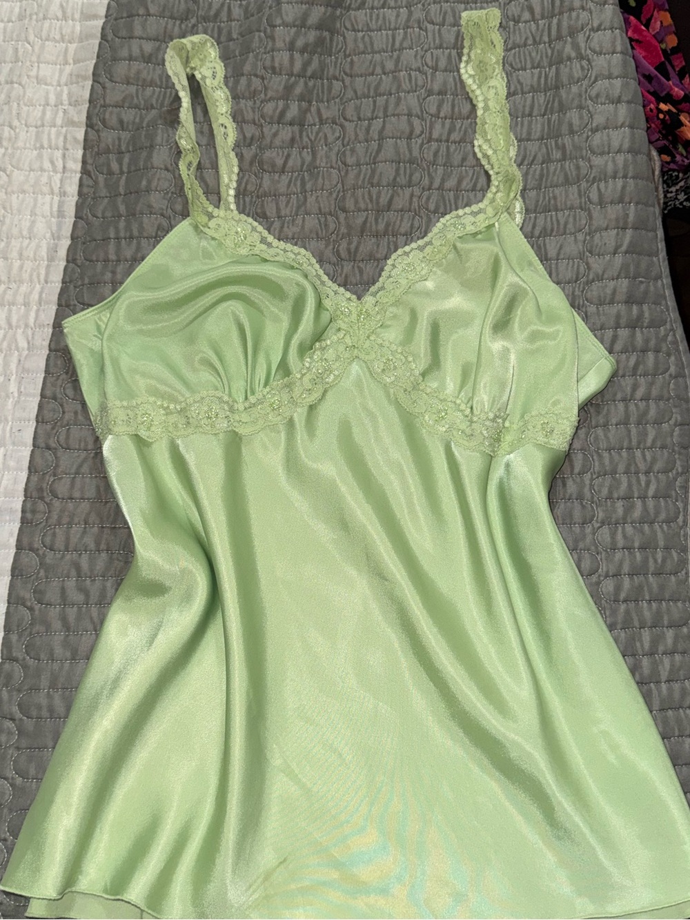 Vintage beaded Light Green Lace Trim Camisole